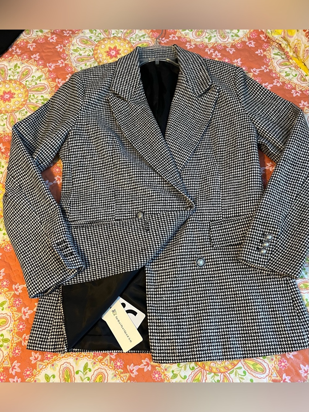 Commense Black and White Houndstooth Double Breasted Blazer NEW